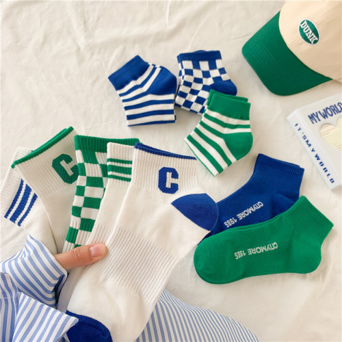 Klein Blue Socks Women‘s Mid Tube Stockings Spring and Autumn Internet Celebrity Ins Trendy Chessboard Plaid Green Short Socks Sports Socks