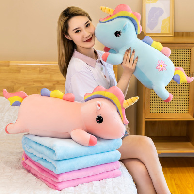 New Unicorn Pillow and Blanket Dual-Use Two-in-One Children Nap Blanket Cushion Airable Cover Custom Logo