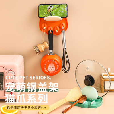 Kitchen Punch-Free Multi-Functional Storage Rack Creative Tray Storage Soup Spoon Chopsticks Integrated Cat's Paw Pot Cover Rack