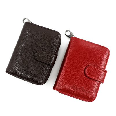 Menbense New Expanding Card Holder Short Wallet Multiple Card Slots Lychee Pattern Men and Women Large Capacity Card Case