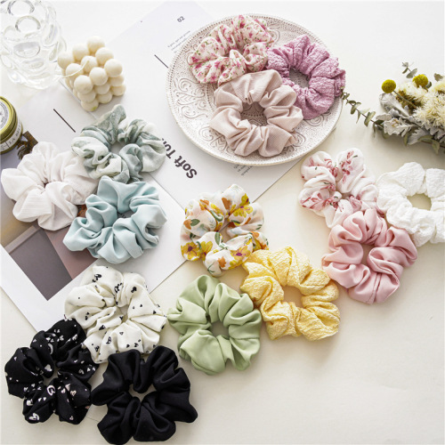 early spring new floral fabric large intestine hair ring head accessories three-piece set women‘s all-match chiffon hair ring head accessories