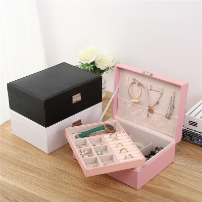 Jewelry Box Multi-Layer with Lock Affordable Luxury Style PU Leather Jewelry Earrings Necklace Spot Large-Capacity Jewelry Storage Box