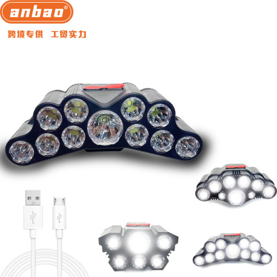 New 12 Lamp Headlamp Cob6 Lamp 9 Lamp White Light Usb Rechargeable Camping Lantern Multi-Gear Adjustment Head-Mounted Night Fish Luring Lamp