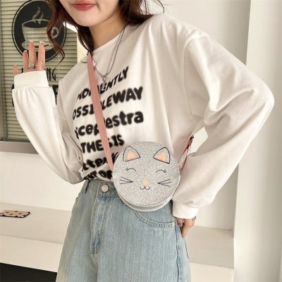 2022 Spring New Sequined Small round Bag Cute Cat Shoulder Bag Fashion Crossbody Mobile Phone Bag Women's Foreign Trade Bags