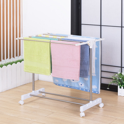 Wholesale Towel Rack Floor Folding Mobile Clothes Hanger Small Bathroom Bay Window Drying Rack