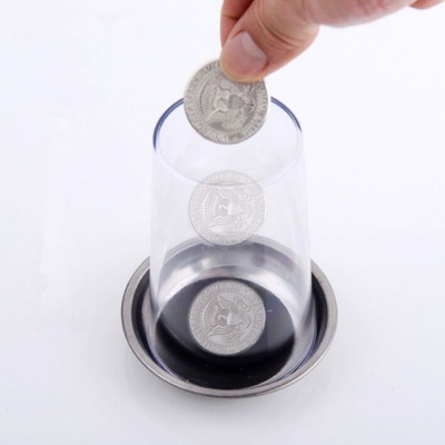 Coin go through glass cup from the bottom toy magic coin tri