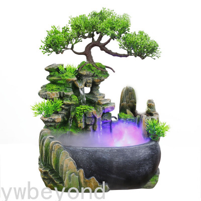  Indoor Simulation Resin Rockery Waterscape Feng Shui Water Fountain Home Office Desktop Spray Humid Decoration 