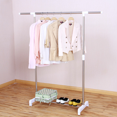 Factory Supply Stainless Steel Single Rod Clothes Hanger Floor Mobile Drying Rack Retractable Can Be Sent on Behalf