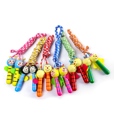 Cartoon Fun Sports Wooden Children's Jumping Rope Elementary School Students Jump Rope for One Person Kindergarten Beginner Insect Children Skipping Rope