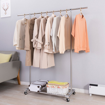 Stainless Steel Floor Clothes Hanger Balcony Retractable Hang the Clothes Shelf Movable Drying Rack Quilt Hanger