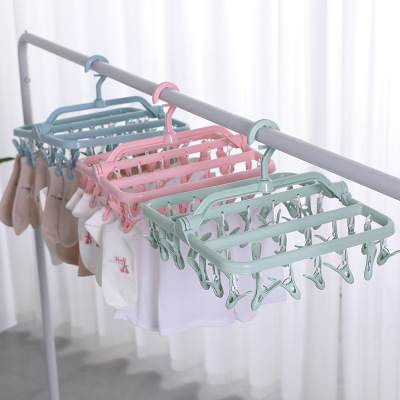 32-Clip Folding Hanger Square Multi-Head Clothes Hanger Multi-Clip Thickened Underwear Drying Socks Rack Children Adult Plastic