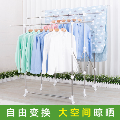 Clothes Hanger Floor Folding Stainless Steel Balcony Stretchable Clothes Airing Rack Outdoor Movable Quilt Hanger Support Customization
