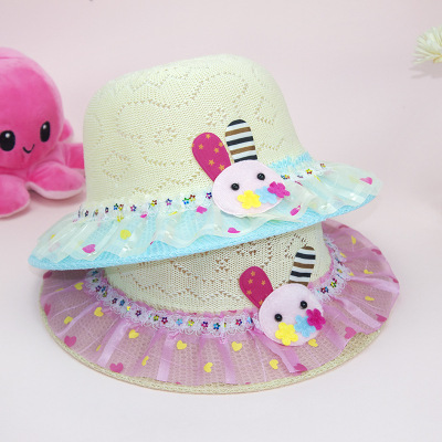 Little Rabbit Pattern Summer Children Sun Hat Sun-Proof Beach Big Brim Bucket Hat Wholesale Baby Fisherman Hat