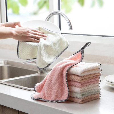 Hanging Coral Fleece Hand Towel Rag Kitchen Towel Dishcloth Square Scouring Pad Clean Strong Absorbent