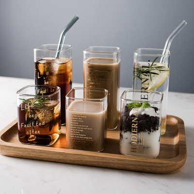 High Borosilicate Glasses Household Creative Cup Milk Cup Square Mouth Transparent Glass Coffee Cup