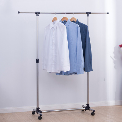 Wholesale Stainless Steel Retractable Clothes Hanger Floor Single Rod Bold Hanger Bedroom Drying Rack