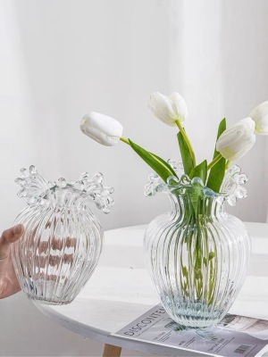 Northern European-Style Curling Spray Mouth Glass Vase Creative Living Room Simple Transparent Flowers Water Culture Internet Celebrity Flower Container