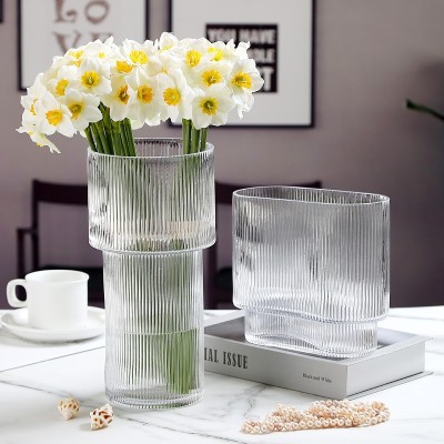 Internet Celebrity Vertical Glass Vase Transparent Dried Flower Living Room Flower Vase Ornament Decoration Creative Simple Nordic Aquatic Flower Arrangement
