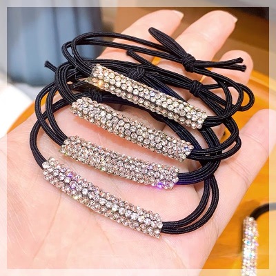 Korean New Rhinestone Hair Band Instagram Mesh Red Crystal Rubber Band All-Match Hair Tie Fashion Women's Leather Case Wholesale