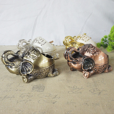 Metal Alloy Color Electroplating Lying Elephant Ashtray for Friends Boss Bar Desk Decorations