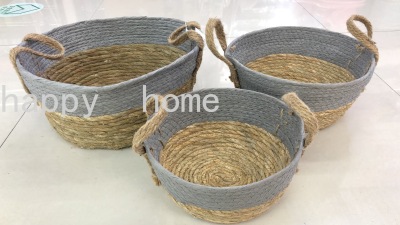 Papyrus Storage Basket Woven Basket Organize and Storage Straw Sundries Toy Laundry Basket round Band Handle Rattan Basket