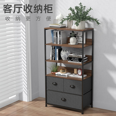 Customized Ironwood Series Multi-Functional Open Shelf Shelf Non-Woven Drawer Storage Cabinet Processable