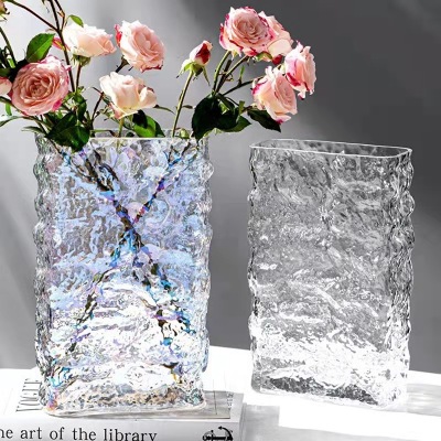 Finland Glacier Vase Nordic Simple Transparent Glass Flowers Hydroponic Decorative Flowerpot Light Luxury Dining Table Flower Arrangement Ornaments