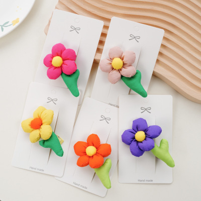 Korean Cartoon Small Flower Barrettes Spring Fabric Girls Hair Accessories Cute Little Girl Headdress Hairpin Sets