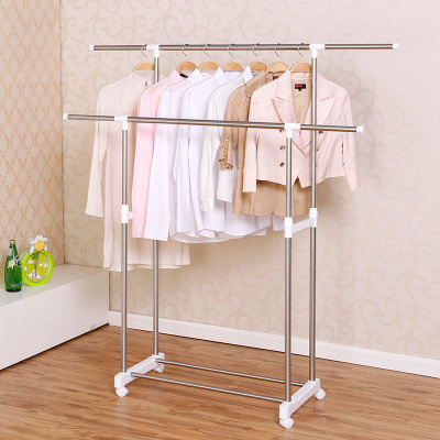 Stainless Steel Double Rod Retractable Clothes Hanger Floor Indoor Hanger