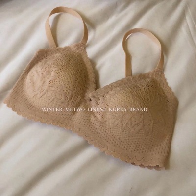 Internet Celebrity Niche H Full Lace M Girl Latex Underwear Small Chest Push up Adjustable French Bra Thin without Steel Ring