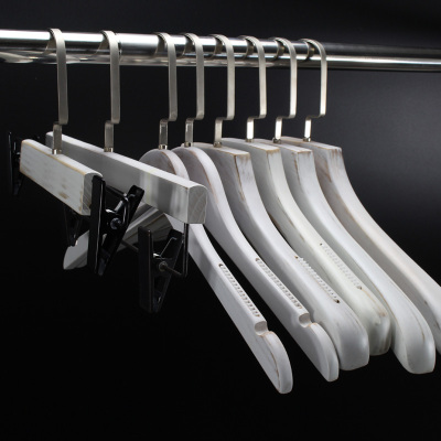 Clothing Store Old White Solid Wood Hanger Adult Clothes Hanger Wood Wooden Hanger Storage Rack Wooden Household Pants Rack