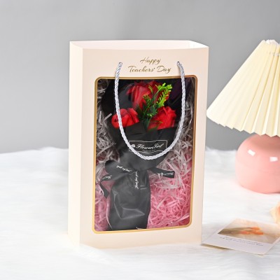 Spot Open Window Transparent Gift Bag Valentine's Day Flowers Packing Bag Window Handbag Rose Bouquet Gift Bag