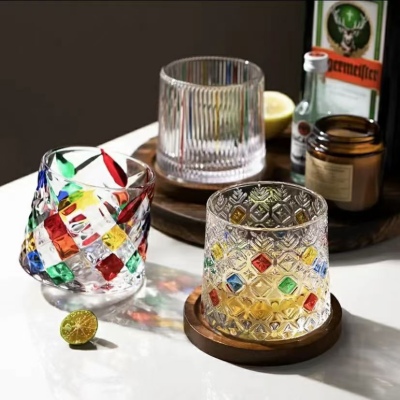 Hand-Painted Color Glass Whiskey Rotating Decompression Cup Christmas Decoration Ins Household Drinking Cups Set