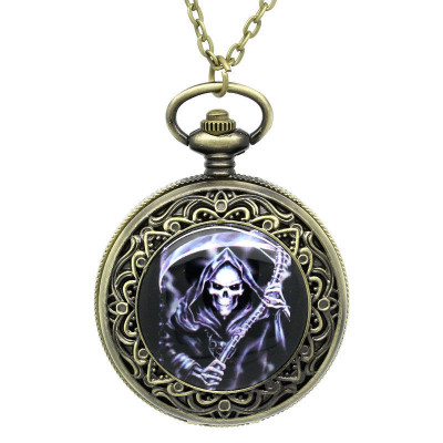 Hot Selling Gothic Death Pocket Watch Pocket Watch Student Retro Flip Old Man Foreign Trade Watch Student Necklace Quartz Watch
