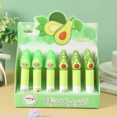 Foreign Trade Cross-Border Cute Avocado Fluorescent Pen Fruit Simulation Key Mark Graffiti Journal Pen