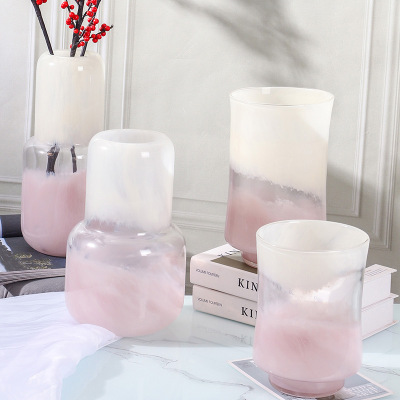 New European Style Nordic Style Pink Transparent Glass Vase Home Soft Decoration Decoration Flowers Hydroponic Vase