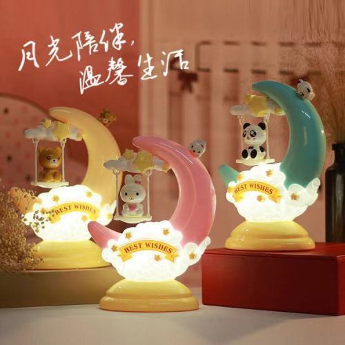 cartoon animal moon table lamp room decorative lights children‘s room small night lamp night start switch control light