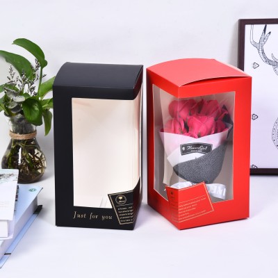 Two-Side Transparent Window Portable Box Gift Window Bouquet Packaging Bag Holiday Flower Gift Box Paper Bag with Hand Gift Bag