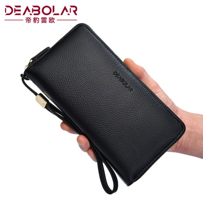 Cross-Border Soft Leather Clutch Men's Long Wallet Zipper Business Zipper Mobile Phone Bag Men's and Women's Organ Card Holder