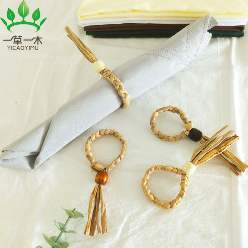 factory direct sales hand-woven gourd grass napkin ring straw woven ring western food napkin ring water lotus ring straw woven meal ring