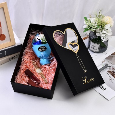 Double Love Golden Transparent Window Soap Flower Flowers Bouquet Gift Box Valentine's Day E-Commerce Hot-Selling Product Gift Box