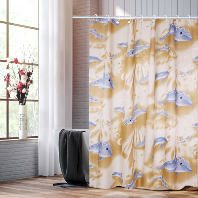 Dolphin Bathroom Dry Wet Separation Shower Curtain Satin Polyester Fabrics Waterproof Wholesale and Retail 