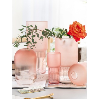 Creative Simple Nordic Instagram Style Glass Vase Pink Frosted Model Room Flower Arrangement Living Room Decoration