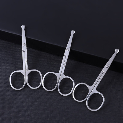 Stainless Steel round Head Scissors Men's Nose Hair Trimmer Women's Small Beauty Scissors Eyebrow Trimming Factory Direct Wholesale and Retail