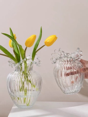 Light Luxury Northern European Style Spray Mouth Glass Vase Creative Living Room Simple Transparent Flowers Water Culture Internet Celebrity Flower Container