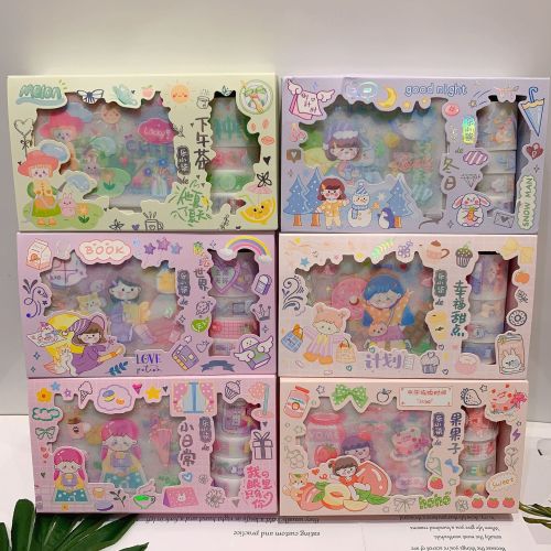 Korean Style Creative Cute Girl Japanese Paper Journal Stickers Set Beautiful Tape DIY Student Book Photo Album Stickers