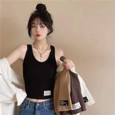 New Knitted V-neck Strap Beauty Back Inner Wear Outer Wear Tight Bottoming Shirt Detachable Chest Pad Outer Wear Fashionable Short Women