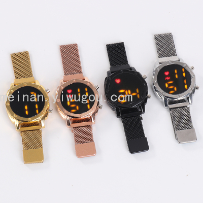 Cross-Border Led Magnetic Buckle Men's Alloy Business Milan with Love Night Light Watch
