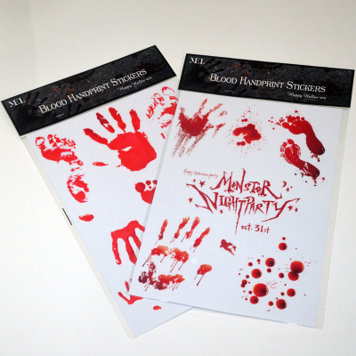 European and American Fortnite Blood Handprint Halloween Wall Sticker Transparent PVC Blood Footprints Bat Halloween Stickers