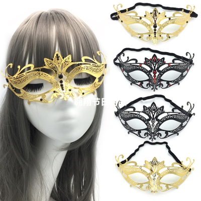 Venice Makeup Dance Black Metal Iron Art Mask Sexy Diamond Studded Hollow Carnival Princess Party Mask H